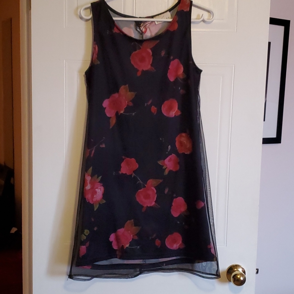 Black & Red Scarlet Medium Flower Short Dress Y2K